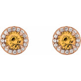 14K Rose 5 mm Natural Citrine & 1/8 CTW Natural Diamond Earrings